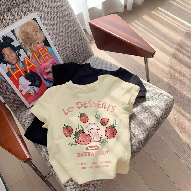(จัดส่งตลอด 24 ชั่วโมง）OOOK Official เสื้อครอปสไตล์เกาหลี เสื้อยืดพิมพ์ลายการ์ตูนแขนสั้น เสื้อยืดผู้หญิงสำหรับหน้าร้อน☀️