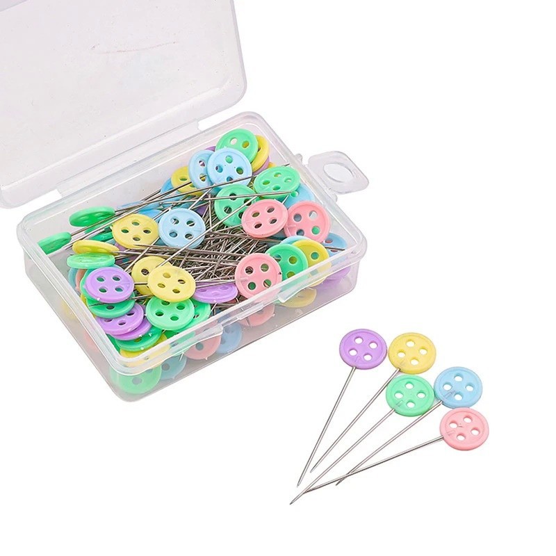 100 ชิ้น/กล่อง Dressmaking Pins ปุ่มหัว Patchwork เข็ม Pins ตําแหน่ง Pins เครื่องแต่งกายอุปกรณ์เย็บผ้าเครื่องมือเข็ม