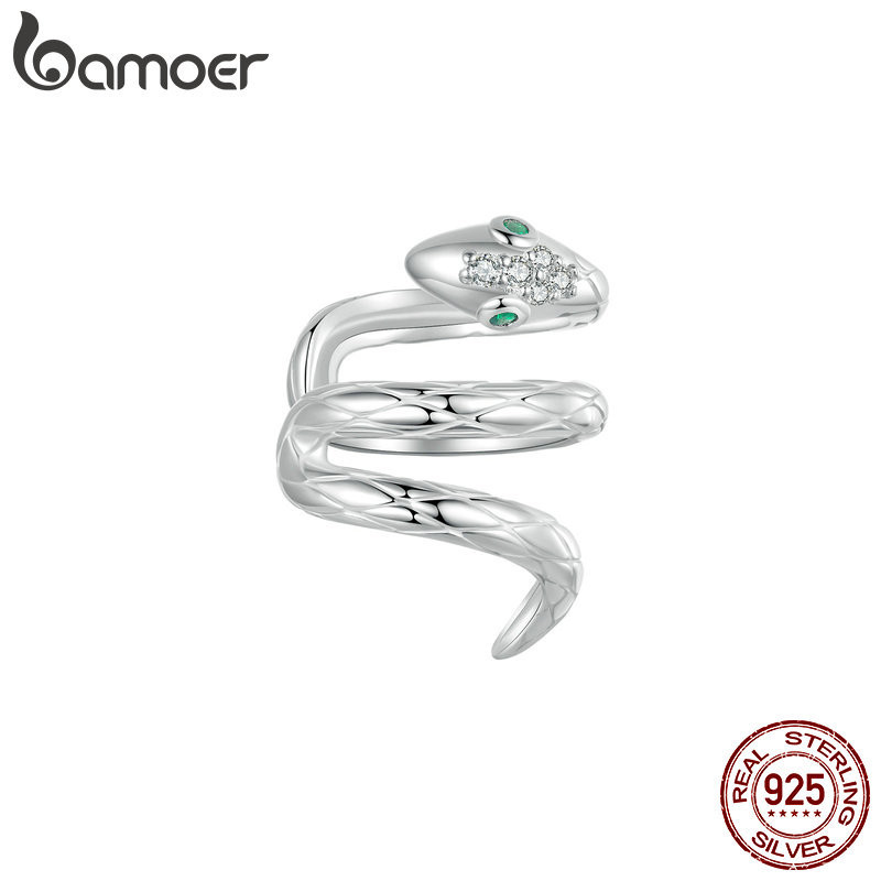 BAMOER บามอส 925 เงินสเตอร์ลิงเศษไม้ต่างหูหูคลิปขดงูเครื่องประดับของขวัญสําหรับผู้หญิง