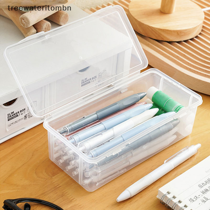 Tt 1PC กล่องดินสอพลาสติกความจุขนาดใหญ่วางซ้อนกันได้โปร่งแสงกล่องดินสอใสอุปกรณ์สํานักงานจัดเก็บกล่อง mbn