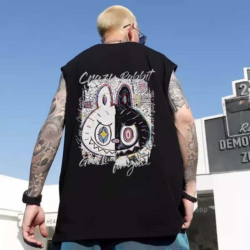 [M-8XL] คอกลมแขนกุดผ้าฝ้ายหลวมพิมพ์ลายอินอินเทรนด์