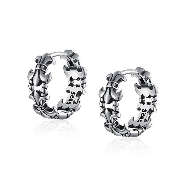 Sterling Silver Earrings Men's Retro High-Grade Personality Hollow out Cross Ear Clip Men's Earrings