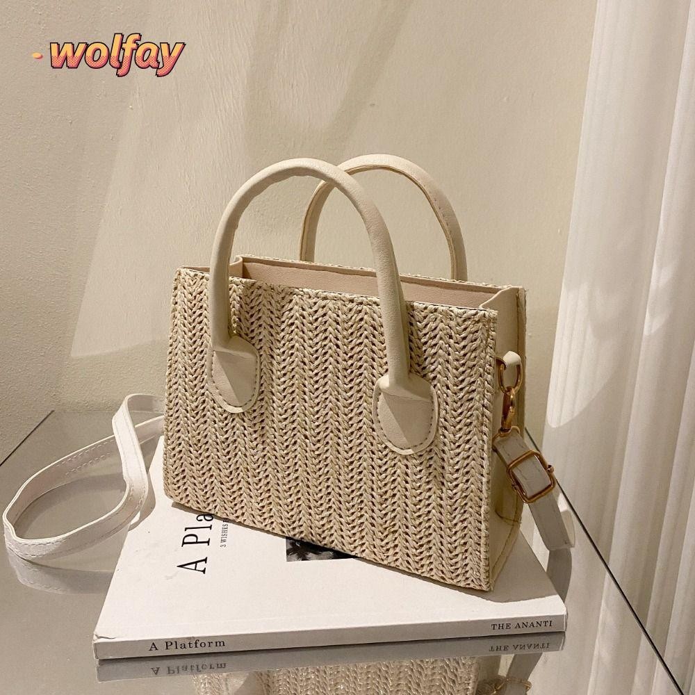 Wolfay กระเป๋าสะพายข้างสานฟาง, กระเป๋าถือหวายทนทานสําหรับผู้หญิง