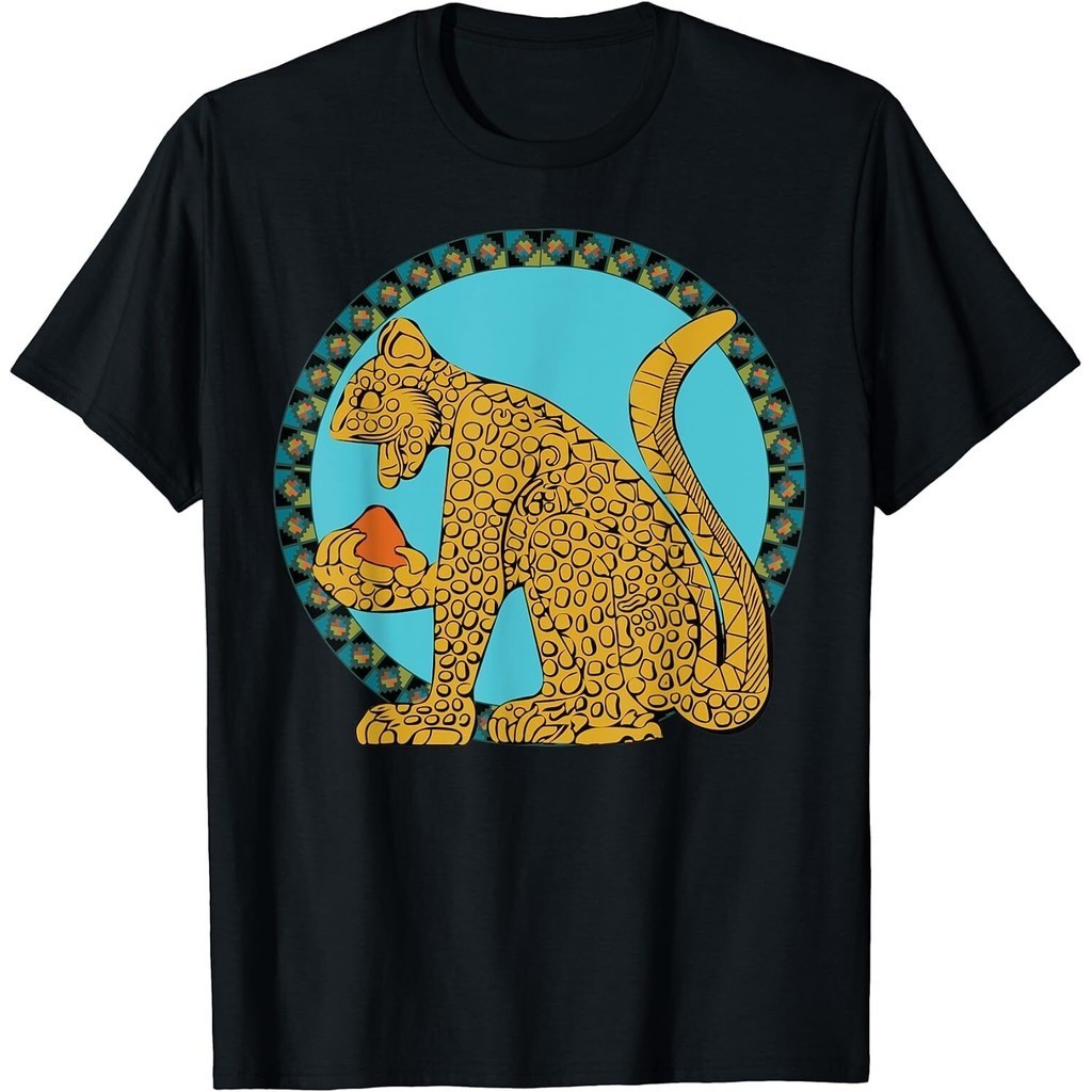 เสื้ออินเดียพื้นเมืองใหม่ เสื้อยืด Aztec Mayan Jaguar Tee