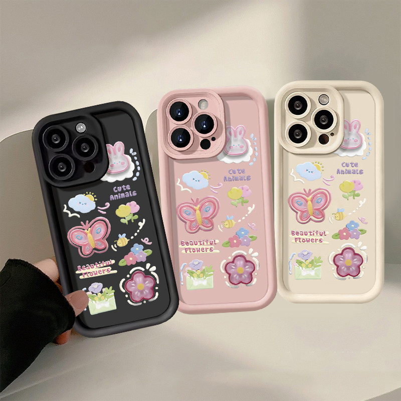 คู่รักดอกไม้กระต่ายผีเสื้อน่า เคส Redmi 10A 13C 9 10 A1 9C 12 10C 9A 12C NFC 9C Note 9 13 8 12 11 10 Pro 10s 11s POCO M3