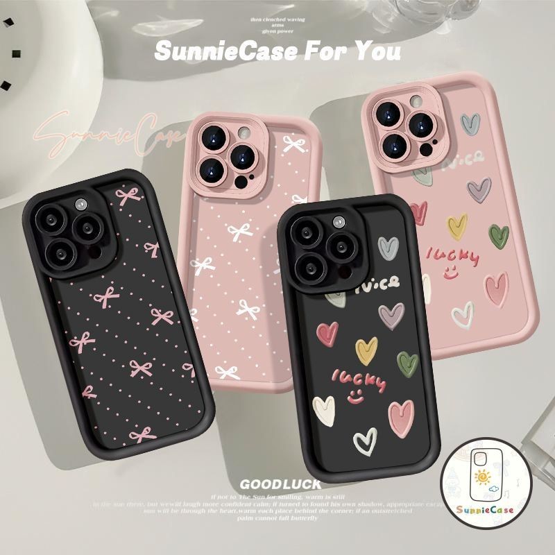 แฟชั่นโรแมนติกโบว์มีสีสันลวดลายความรัก เคสiPhone 13 11 12 14 15 Pro Max เคสไอโฟน XR 6 6s 8 7 Plus 7Plus X XS Max