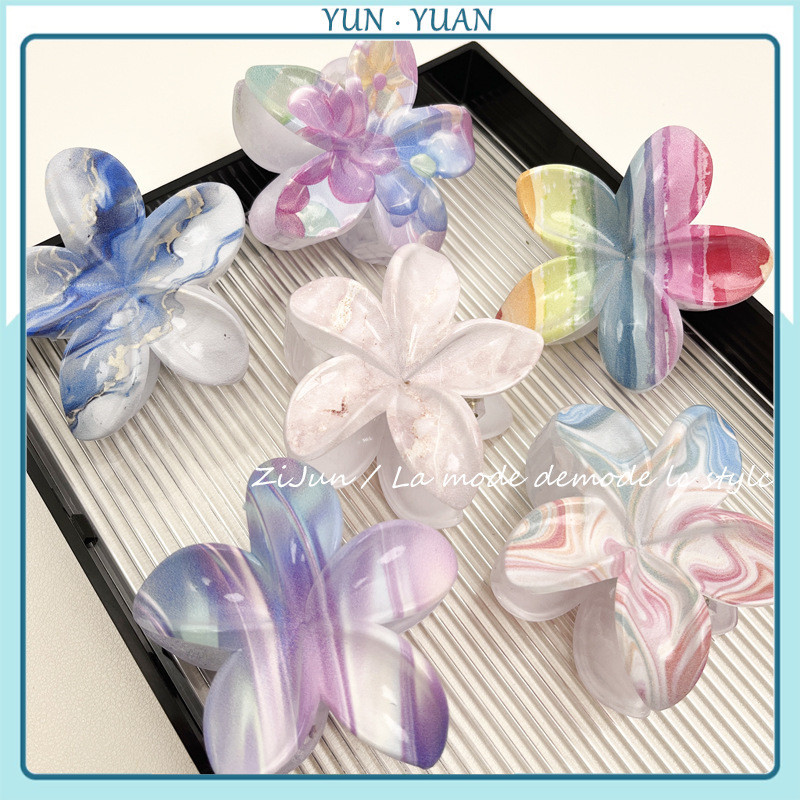 [YUNYUAN] ใหม่ Halo ย้อม Cherry Blossom Porcelain ดอกไม้ Hairpin Frangipani อุปกรณ์เสริมผมความงามด้านหลังหัว Shark คลิปห้ากลีบดอกไม้ตกแต่ง