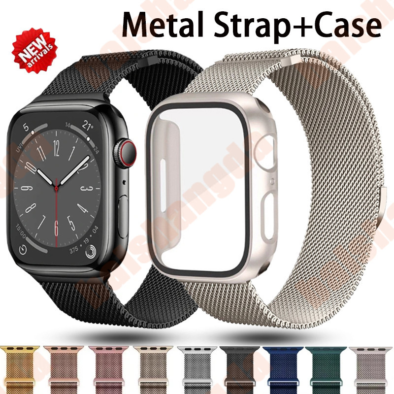 สายนาฬิกา Milanese + เคส PC สําหรับ app le watch ultra 49 มม. 45 44 42 40 41 มม. สายโลหะสแตนเลส iwatch series 9 8 7 6 5 4 3 SE อุปกรณ์เสริมอัจฉริยะ