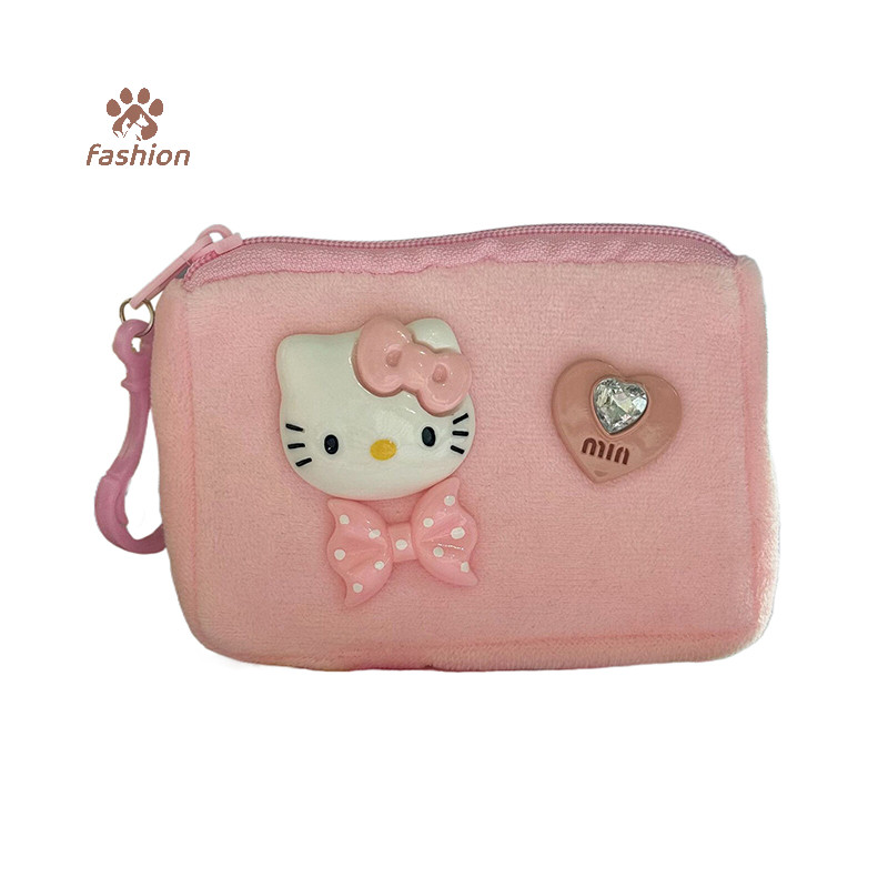 SANRIO [แฟชั่น] ซานริโอ สวัสดี คิตตี้ น่ารักสีดํากระเป๋าบัตรตุ๊กตากระเป๋าใส่เหรียญการ์ตูน น่ารัก สาวของขวัญอุปกรณ์อะนิเมะของเล่น {ไทย}