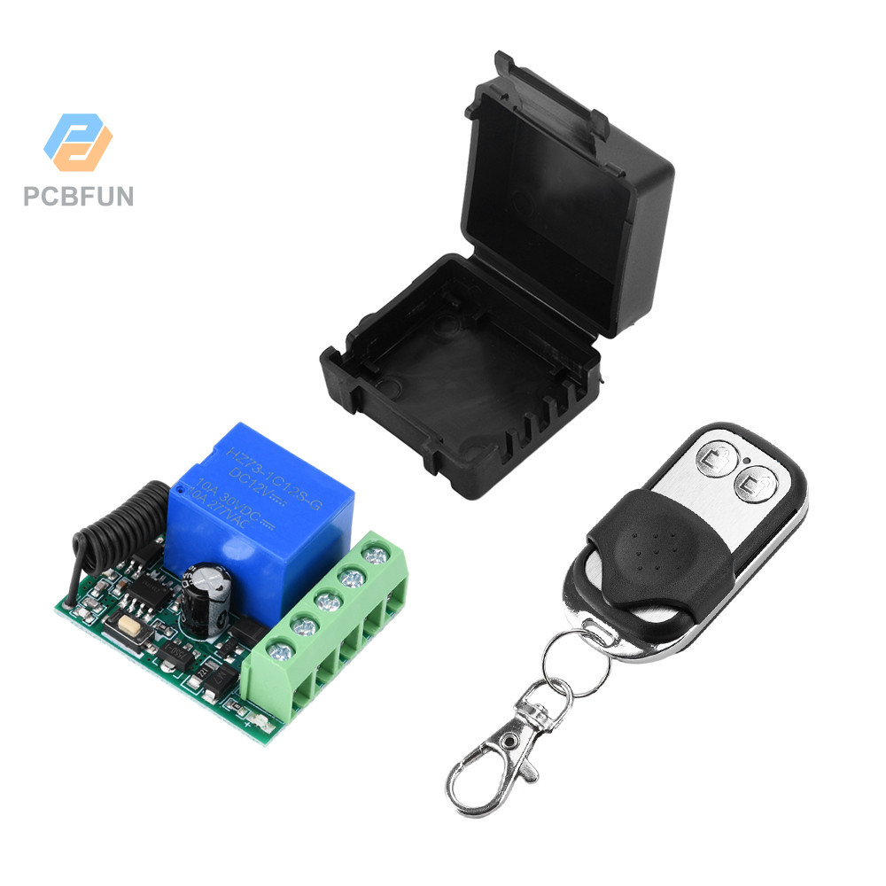 Pcbfun DC12V 433MHz รีเลย์เดี่ยวรีโมทคอนโทรลไร้สายโมดูลรับสัญญาณพร้อมเปลือกด้านนอกและรีโมทคอนโทรล 2 ทิศทาง
