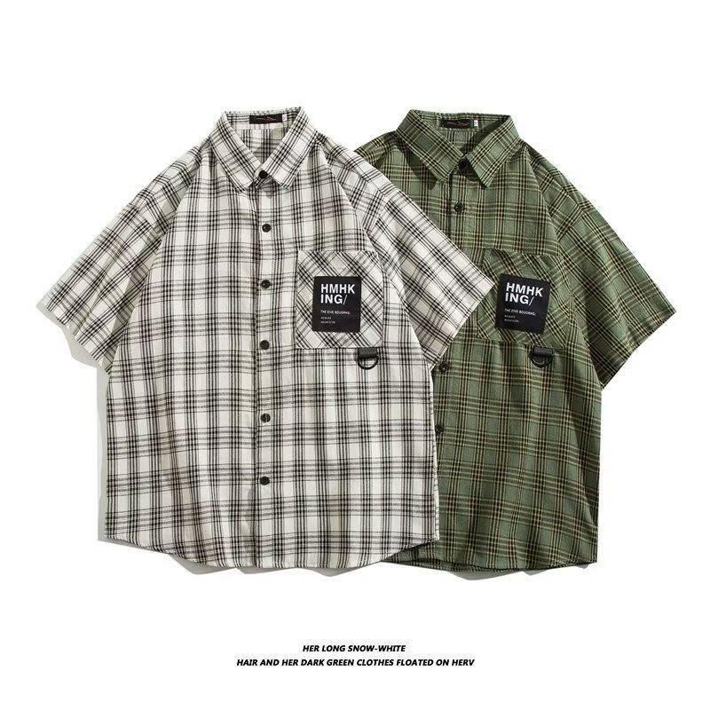 เสื้อเชิ้ตผู้ชาย ชุดสูททํางานสไตล์ฮ่องกง เสื้อเชิ้ตลายสก๊อต