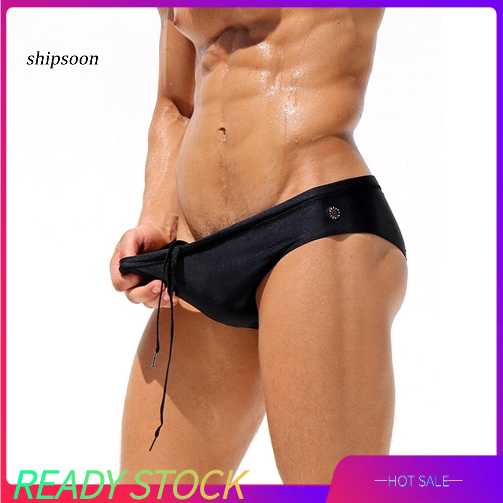 SN กางเกงว่ายน้ําสีทึบกลางเอวชาย Lace-up Sweat-wicking Men บิกินี่ Beachwear
