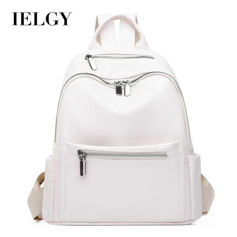 Ielgy Casual สุภาพสตรีหนังนุ่มกระเป๋าเป้สะพายหลังแฟชั่น High-End Feeling ขนาดใหญ่-ความจุ Commuter Mommy กระเป๋าเป้สะพายหลัง