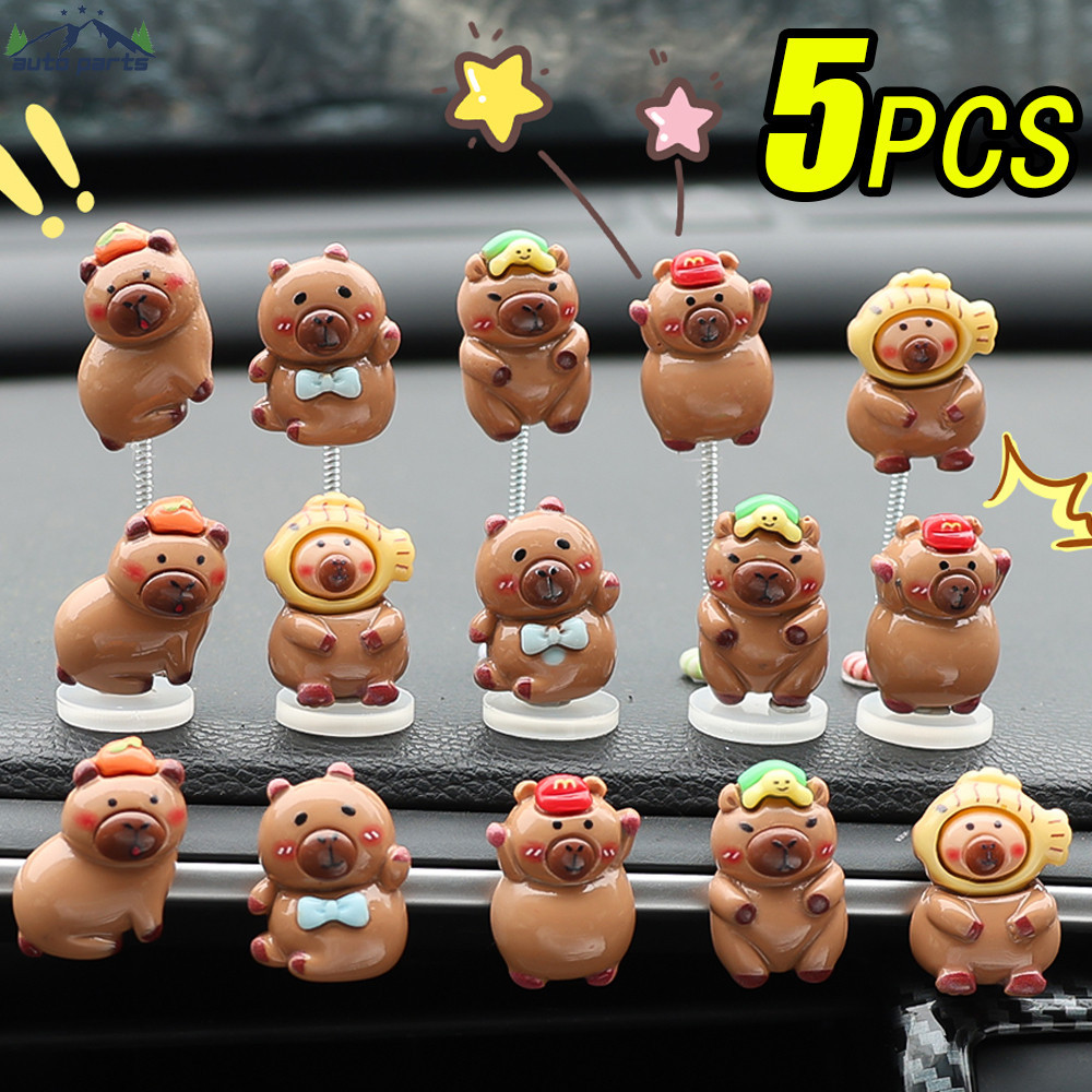 5ชิ้น/เซ็ตแดชบอร์ดเขย่าของเล่น-คาปิบาระตกแต่งรถ-บ้าน,สํานักงาน,ตกแต่งเดสก์ทอป-คอนโซลกลางเครื่องประดับ-น่ารักการ์ตูนสัตว์เรซิ่นขนาด