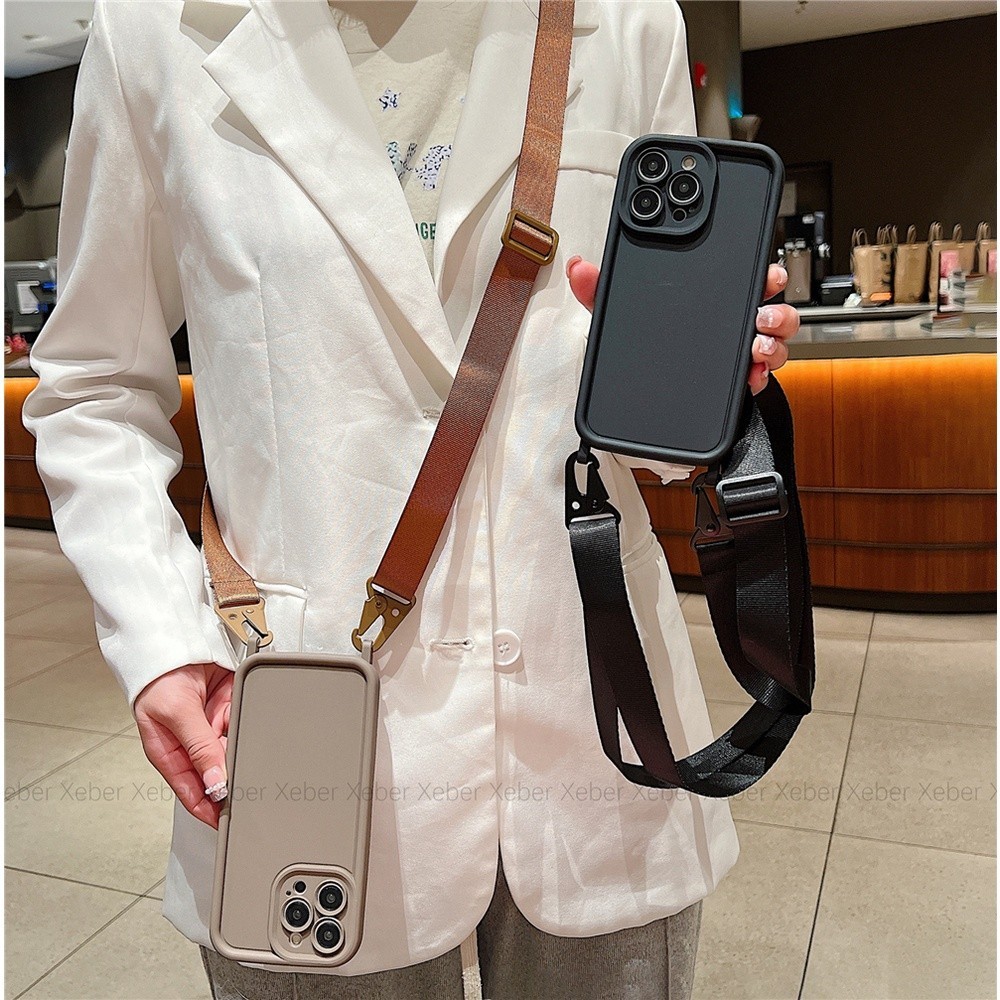 Ins สร้อยคอ Crossbody Lanyard เคสซิลิโคนอ่อนนุ่มสําหรับ iPhone 16 15 13 12 14 Pro Max สีทึบแฮนด์ฟรีเชือกปก