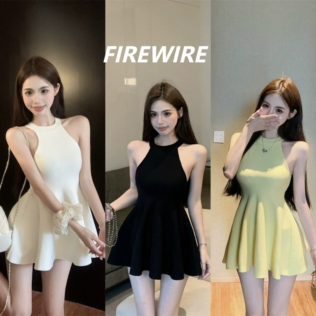 Firewire🔥พร้อมส่ง🔥คอกลม สีเรียบๆ ทรงคอร์เซ็ท มินิเดรสผ้าไหม คอกลม หลากสี ผ้าใส่สบาย ชุดเดรสสไตล์เกาหลี สีดำ"W37"