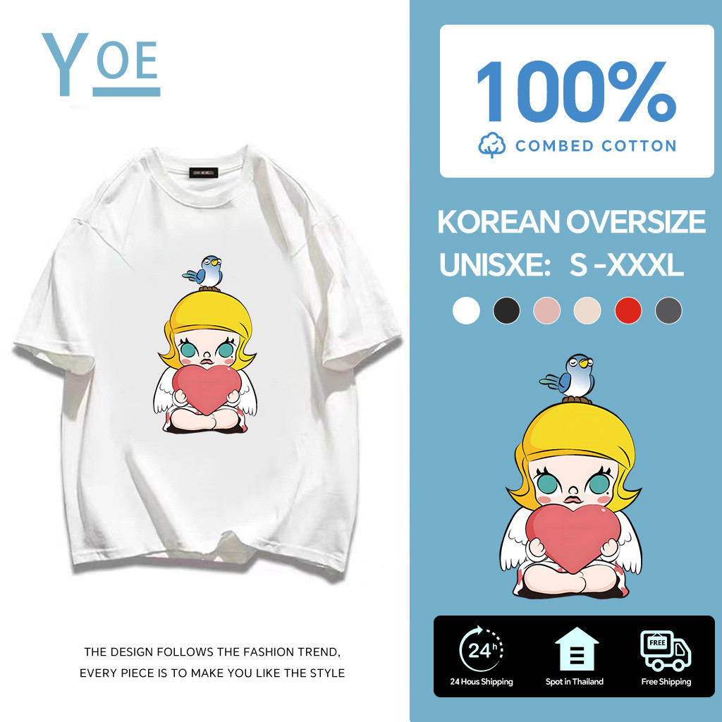 YE(จัดส่งตลอด 24 ชั่วโมง)🔥 Printed T-shirt,  molly น้อยน่ารักพิมพ์ชายและหญิงหลวมแขนสั้น oversize
