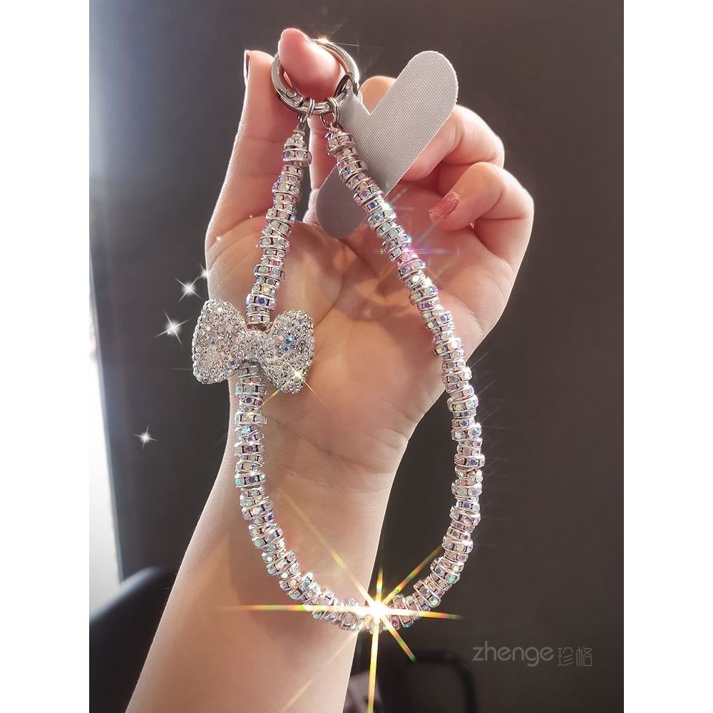 [พีดีเอ็ม] เชือกเส้นเล็กโทรศัพท์มือถือสั้นแฟชั่น พลอยเทียม โบว์ข้อมือแขวนโซ่ระดับไฮเอนด์เทพธิดากระพริบเพชรจี้เชลล์ที่แข็งแกร่งอินเท - รูปที่ 3