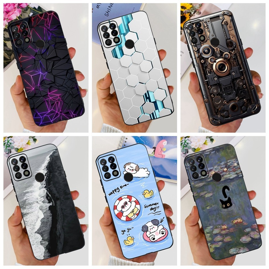 น่ารักการ์ตูนสําหรับ Tecno Pova 2020 กรณี LD7 LD7j LC7 ฝาครอบโทรศัพท์ซิลิโคนสีดํานุ่ม TPU Matte สําห