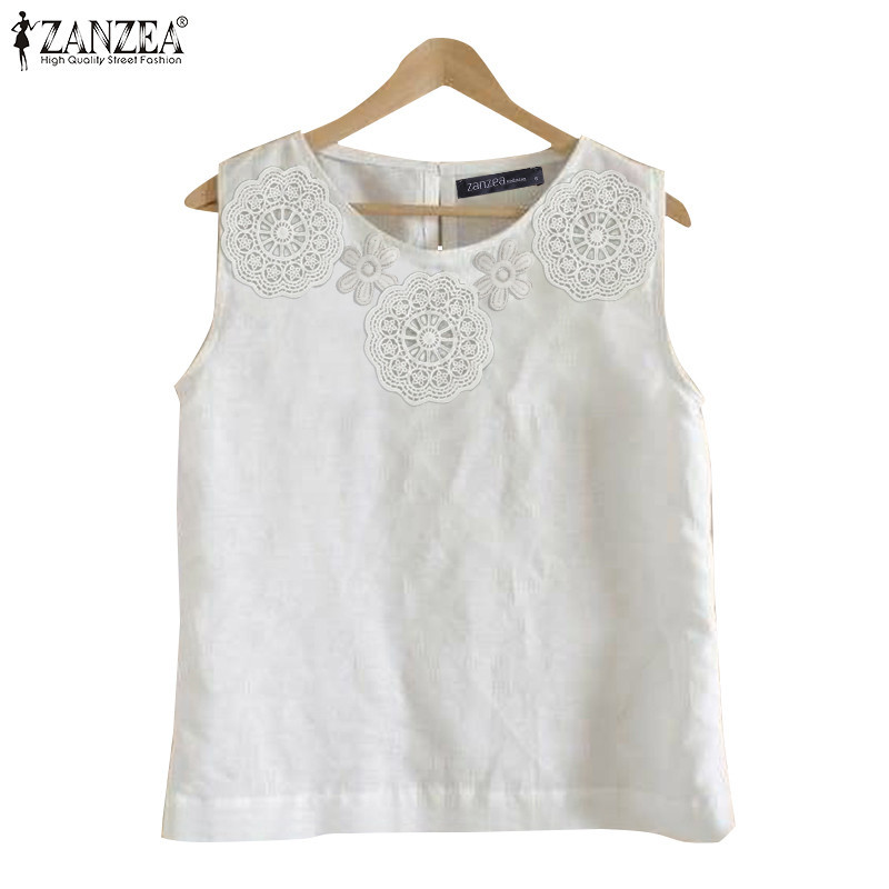ZANZEA ซานเซีย ผู้หญิงลําลองสีทึบแขนกุดคอกลมเย็บปะติดปะต่อกันถัง