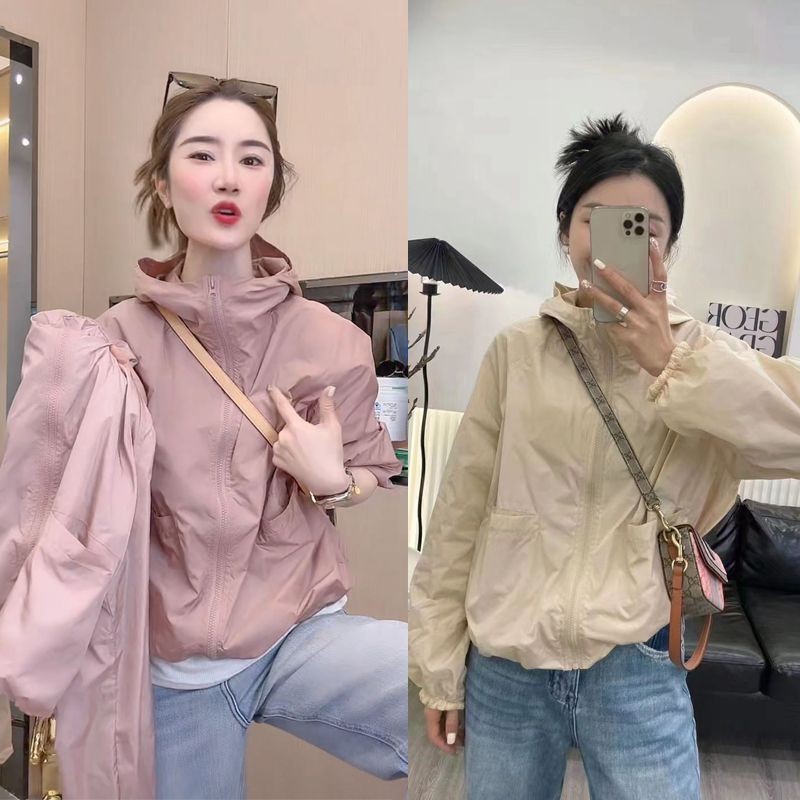 สไตล์ฝรั่งเศสใหม่คลุมด้วยผ้าแจ็คเก็ตสีทึบผู้หญิงคู่กระเป๋าที่ไม่ซ้ํากันหลวมสบายๆครีมกันแดดบางสไตล์ครีมกันแดดเสื้อผ้าผู้หญิงสวมใส่ด้านนอก