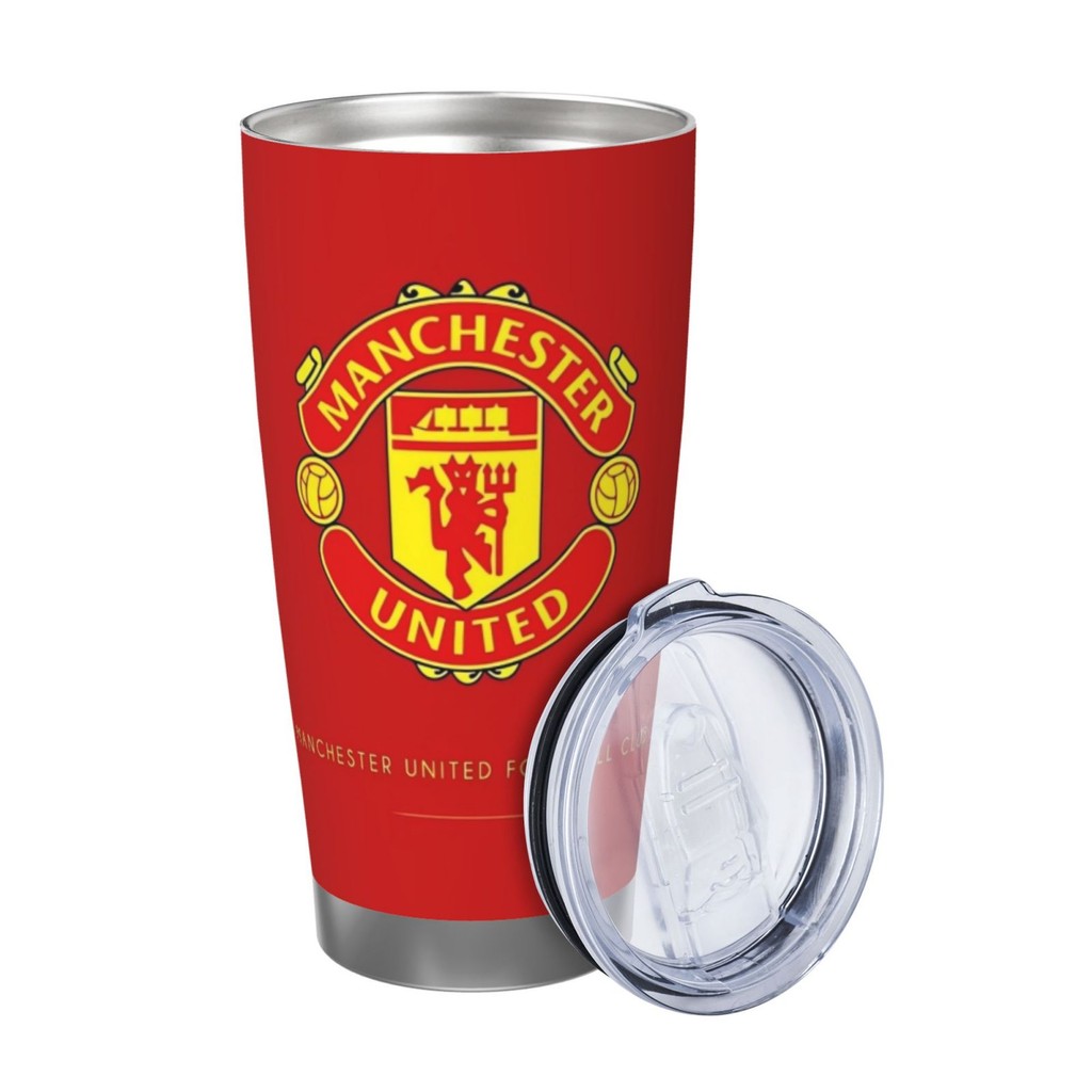 Manchester United Tumbler พร้อมหลอด 590mL สแตนเลสสองชั้นฉนวนกระติกน้ําร้อนขวดน้ํารถถ้วยกาแฟ