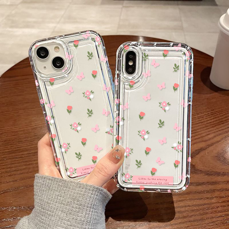 Flower Case for iPhone 17 11 16 14 11 15 13 12 Pro Max X XR XS 6 7 8 Plus SE เคสนิ่มใสถุงลมนิรภัยกันกระแทกการ์ตูนน่ารัก