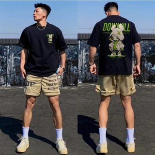 เสื้อยืดคอกลม-แขนสั้น oversize t-shirt men เสื้อสตรีทแฟชั่นเท่ๆ เสื้ออนิเมะ พิมพ์ลายการ์ตูนสวยๆ สีพื้น สีขาว-ดำ