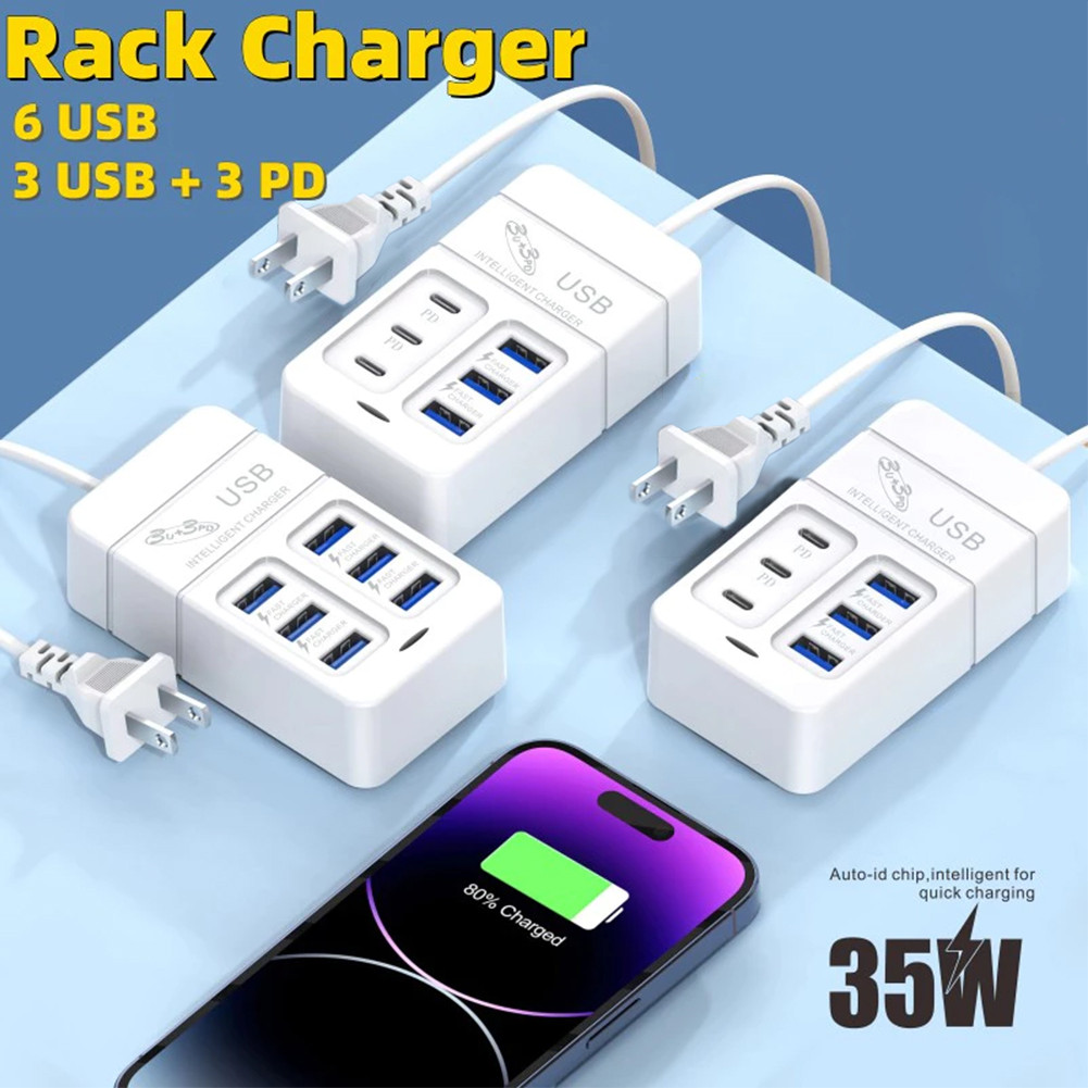 6 ใน 1 35W Wall Fast โทรศัพท์มือถือพกพาพกพา US Plug Tablet Socket Socket PD ที่ชาร์จ USBลดกระหน่ำ