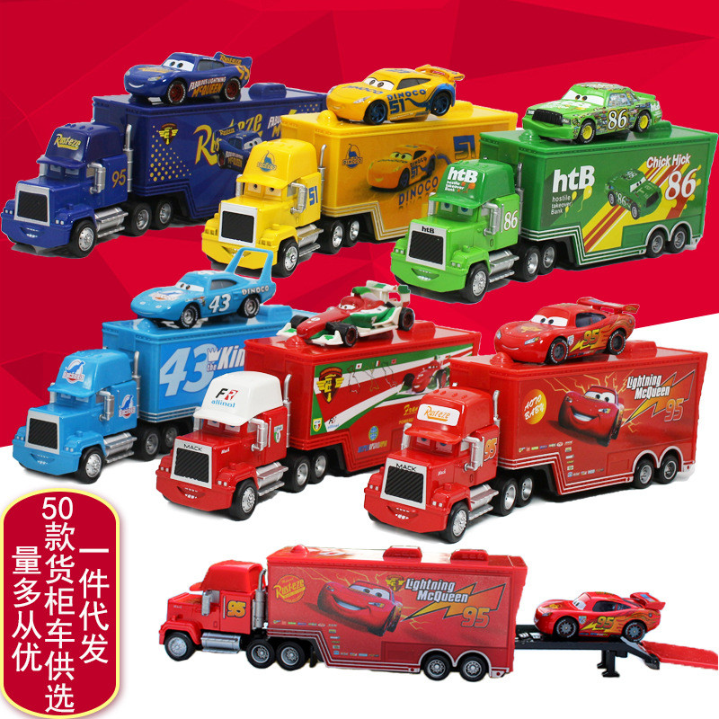 Disney Pixar Cars McQueen car Story ลุงแม็คคอนเทนเนอร์รถ + Racing Driver ชุดของเล่นรถโลหะผสมรุ่นเด็ก