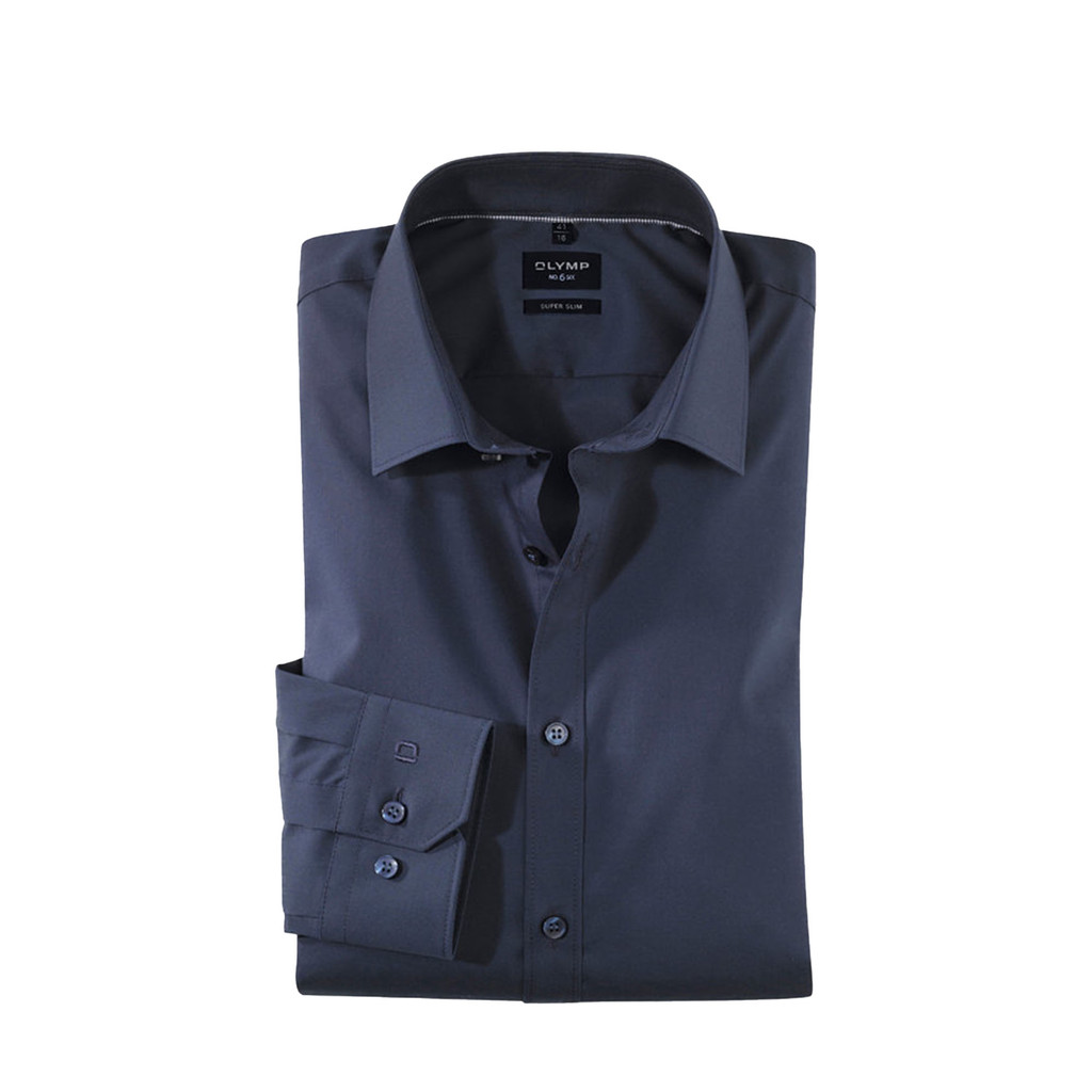 OLYMP No. Six Shirt เสื้อเชิ้ตชาย สีกรมท่า ผ้าเรียบ ทรงเข้ารูป ยืดหยุ่น รีดง่าย NOSLGR เสื้อทำงาน