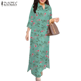 Zanzea ผู้หญิงวินเทจวันหยุดลําลองปก 3/4 แขนพิมพ์ลายดอกไม้หลว…