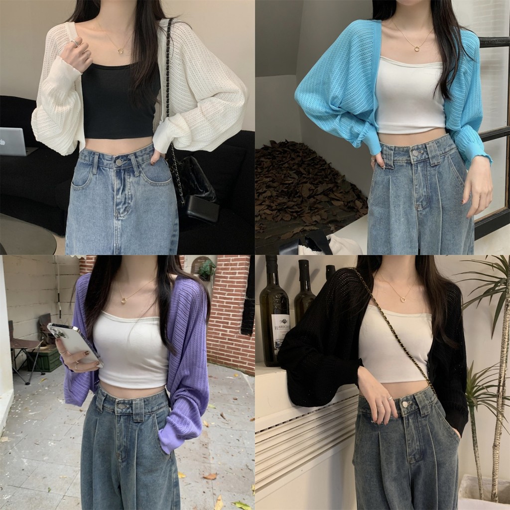 🌷Soroh🌷เสื้อกันแดด สีพื้น ไหมพรม บางเบาใส่สบาย ผ้านิ่ม🌸เสื้อคลุมแขนยาว สไตล์เกาหลี น่ารักๆ💐#K65