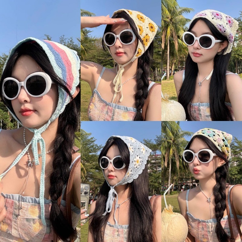 ผ้าโพกหัวสามเหลี่ยมสีสันสดใสที่สวยงามที่คาดผมผ้าฝ้าย Kerchief ที่คาดผม