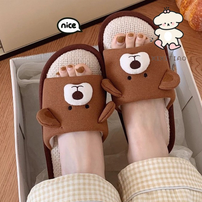 Xixtiao รองเท้าแตะบ้านหมีสีน้ําตาลน่ารัก Four Seasons Universal ในร่ม Soft Sole Casual