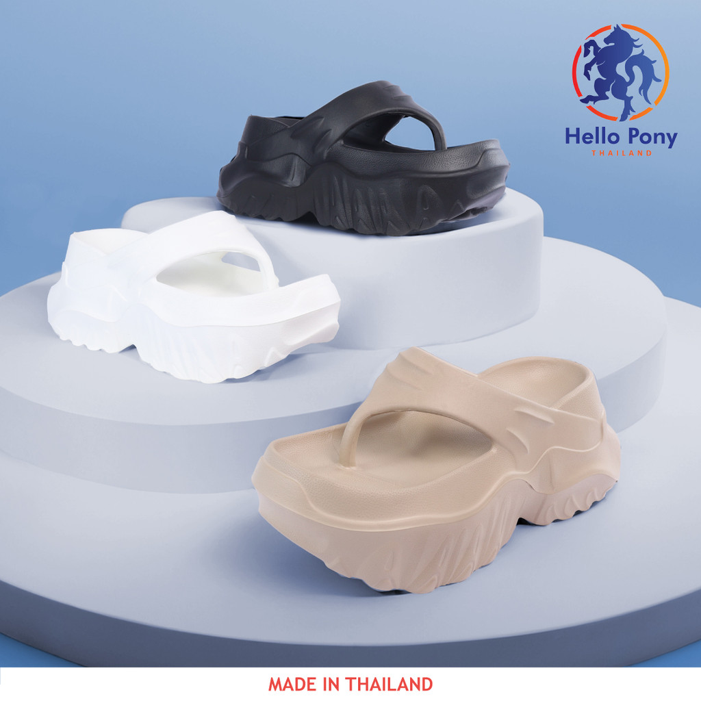 Hello Pony MHM4002 รองเท้าแตะหูหนีบ กันลื่น ส่งจากไทย เสริมส้น 7 CM. ยาง EVA รองเท้าส้นตึก นุ่มใส่สบาย  สินค้าผลิตในไทย