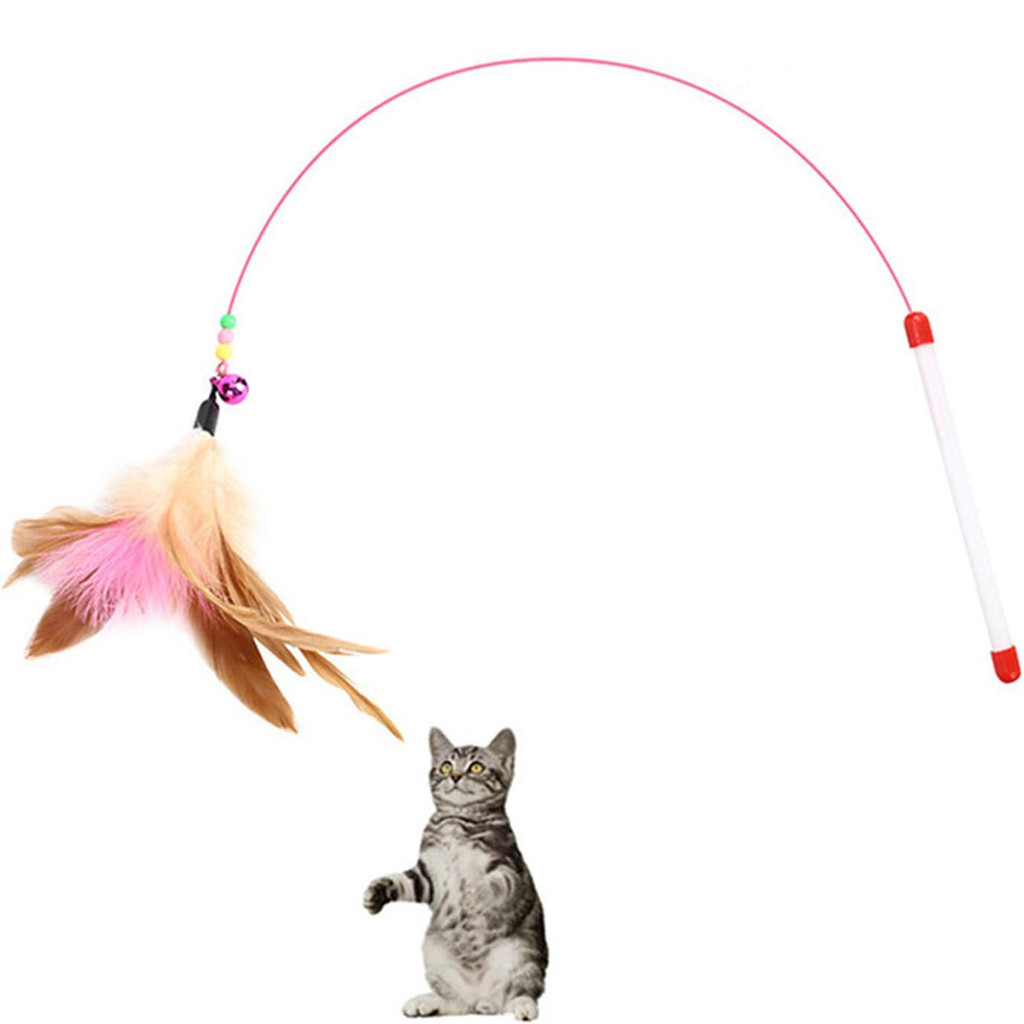 1 PC สัตว์เลี้ยง Teaser ของเล่นแมวลวดเหล็ก Feather Interactive Cat Stick การฝึกอบรม, Kitten Wand ของเล่นลูกปัด Bells