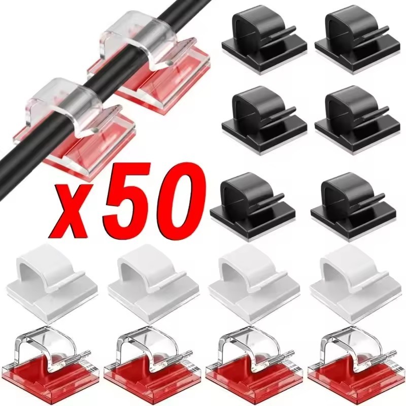 10/30/50 ชิ้น Self-กาวผู้ถือสายเคเบิล - ชาร์จข้อมูลเส้น Fixer คลิป - Home Desktop Organizer