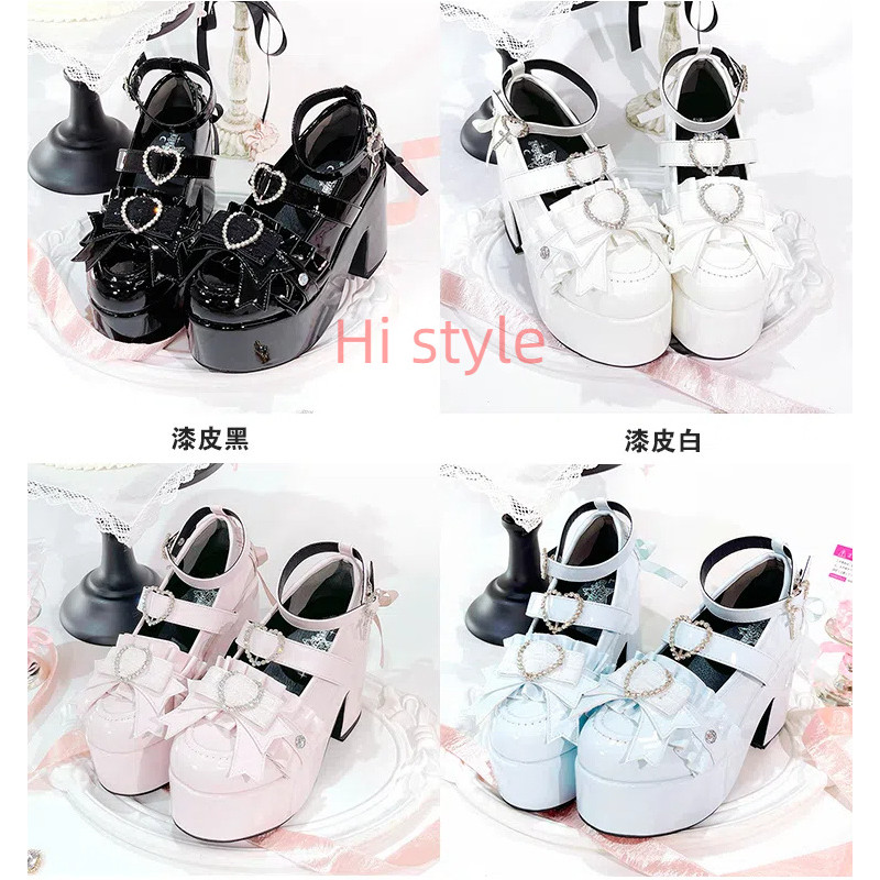 Jirai kei Lizlisa dupes ลูกไม้ dreamlove โอนนักเรียนด้วยจังหวะหัวใจทับซ้อนกัน รองเท้าพื้นหนา และรองเ