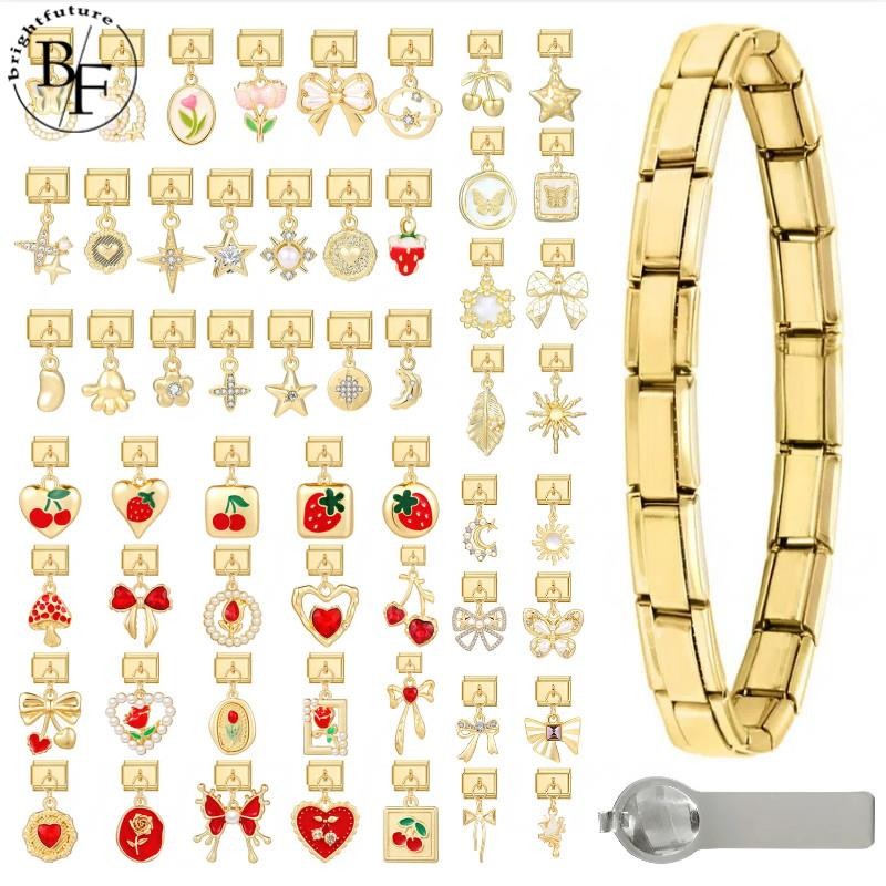 Hot Golden จี้อิตาเลี่ยน Charm สร้อยข้อมือ Fit 9 มม.สร้อยข้อมือสแตนเลส DIY เครื่องประดับทําอุปกรณ์เสริม Retro บุคลิกภาพโมดูลสร้อยข้อมืออุปกรณ์เสริม