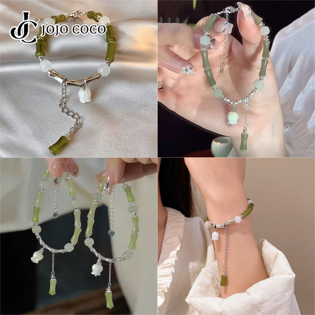 Jojo COCO ใหม่จีน Retro Forest-สไตล์สร้อยข้อมือข้อต่อไม้ไผ่ Niche Design Lily of The Valley ดอกไม้จี้แฟชั่นและอเนกประสงค์เครื่องประดับมือ