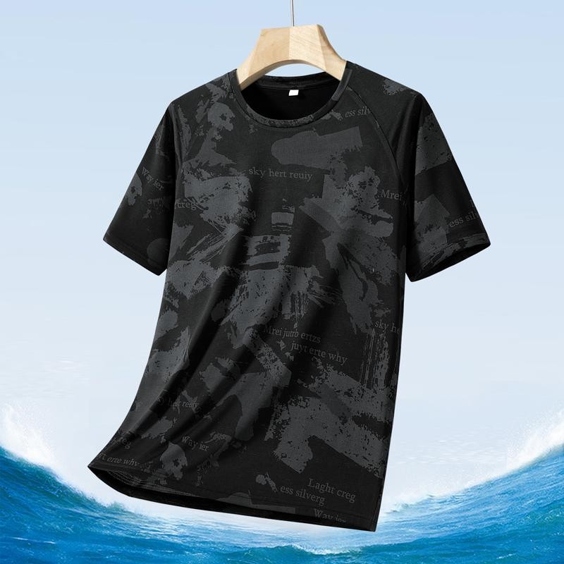 ขนาด M-5XL Benjie ผ้าไหมน้ําแข็งวิ่งระดับเสียงแขนสั้นเสื้อยืดผู้ชายฤดูร้อนบางหลวมกีฬา Quick-Drying เ