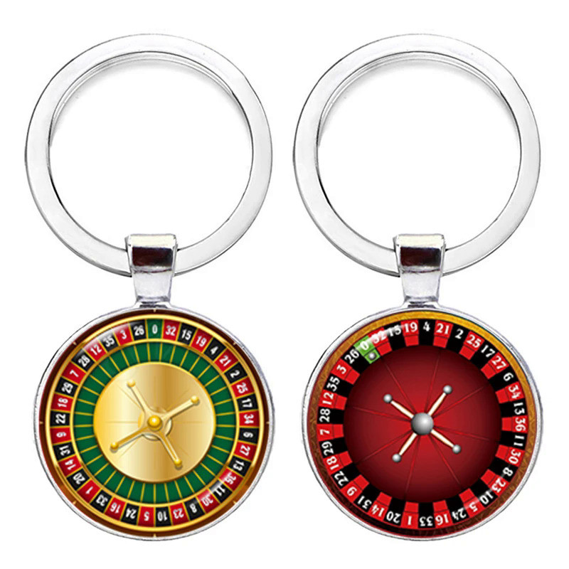 Roulette Wheel Keychain Fun Game Compass Photo Glass Cabochon Pendant Fashion Keyring for Men Women 