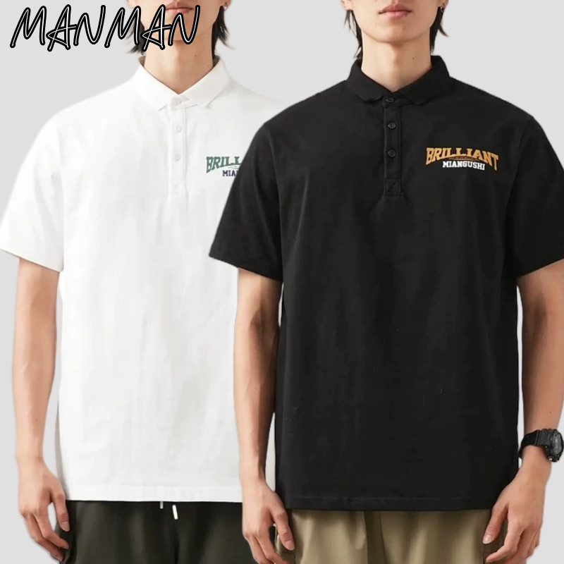 M＆M สไตล์ญี่ปุ่น แนววินเทจ POLOเสื้อ ชาย พิมพ์ลายตัวอักษร เรียบง่ายหลวม ใส่ได้ทั้งชายและหญิง