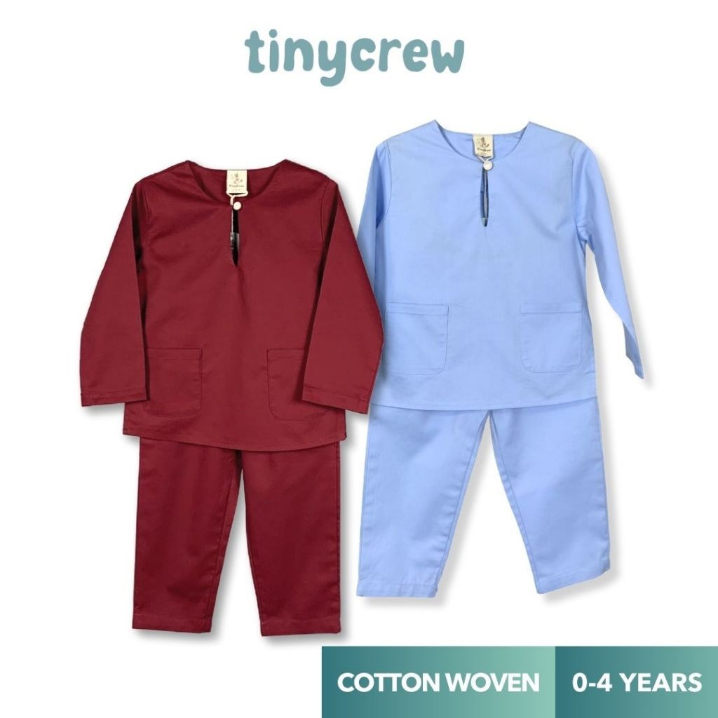 TinyCrew Boys Baju Melayu Set 2025 ชุด Raya เด็กแบบดั้งเดิม Blue/Maroon สบายและมีสไตล์ - TCB058B