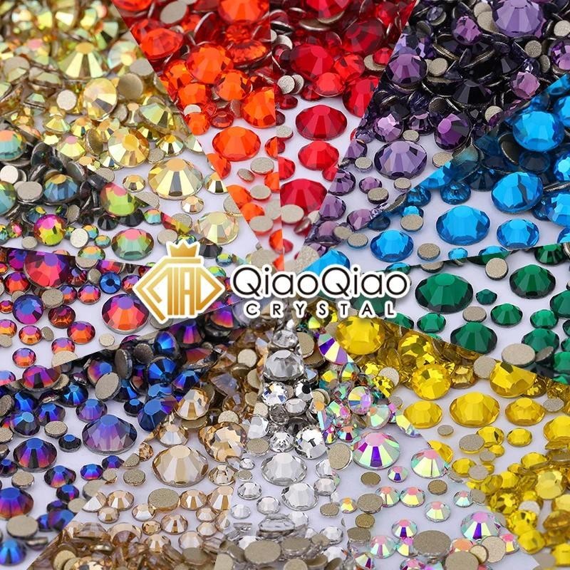Qiao คุณภาพสูง 1440Pcs คริสตัล Non-Hotfix 1.5 มม.-4.8 มม.ขนาด 1440 ชิ้นทอง FlatBack Rhinestones