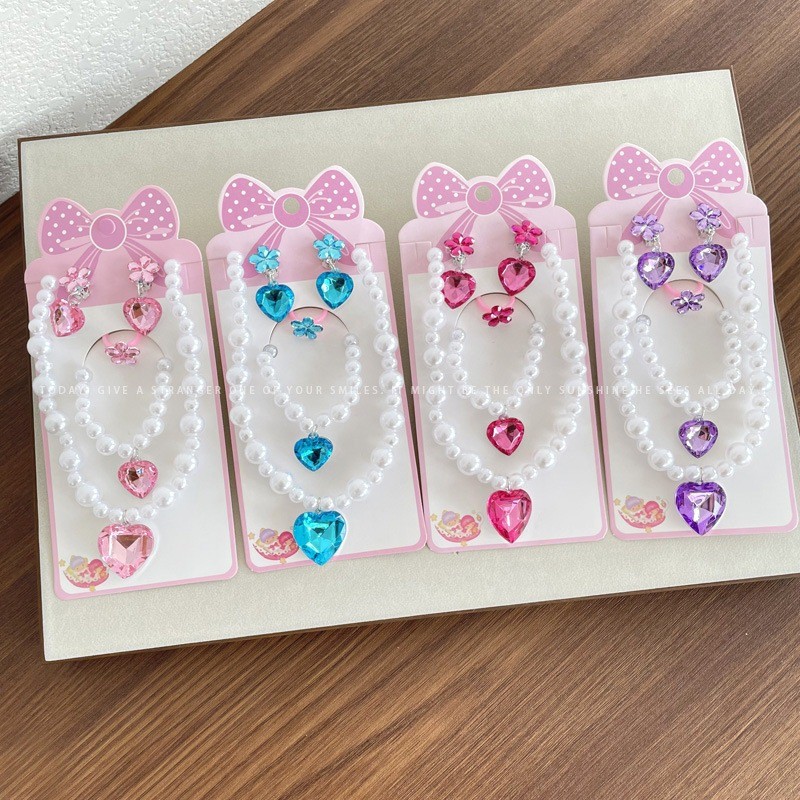 5 ชิ้น/เซ็ต Love Heart ต่างหูเด็ก Earclip wthout สร้อยข้อมือสร้อยคอเด็กสาวดอกไม้ต่างหูเครื่องประดับ 1 คู่