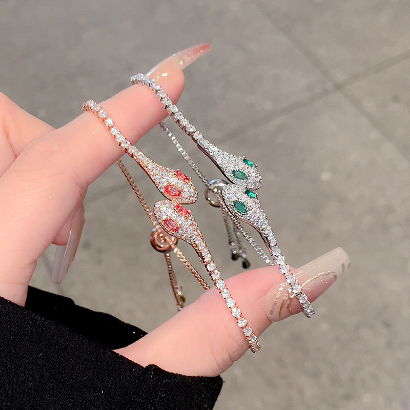 Charm Studded Diamond Snake Bracelet Metal Elegant and Personal Bracelet Niche Drawstring