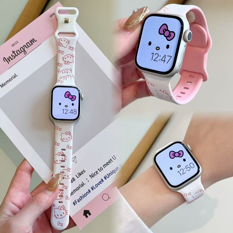 สายซิลิโคนลายการ์ตูน สําหรับ Apple Watch 38/40/41/42/44/45/46/49 มม. รุ่น 10/9/8/Ultra/7/SE