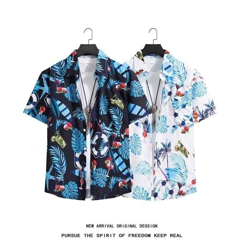 Eershenshhi เสื้อยืดผู้ชาย, Hawaiian Casual Tropical Printing Beach Short Sleeve Shirt นุ่ม สบาย และดูแลง่ายเสื้อสงกรานต์